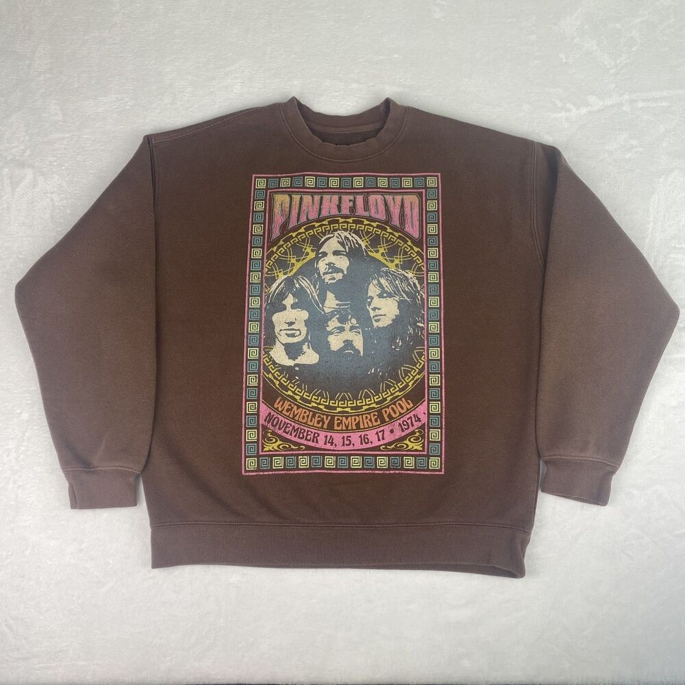 Pink Floyd Graphic Sweater Adult Medium Brown Sweatshirt Pullover Casual